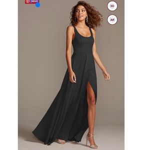 David’s Bridal Crepe-Back Satin Scoop Tank Bridesmaid Dress, Black, Size 0